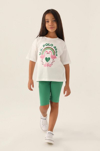 U.S. Polo Assn. Ecru Girl's Tights and Bermuda Set