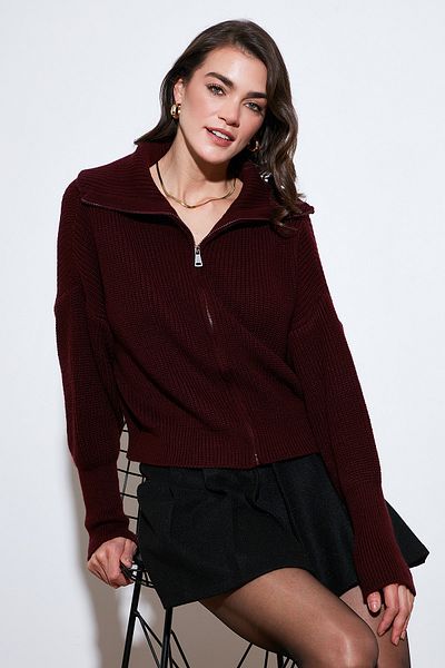 Lela Standard Fit Balloon Sleeve Zippered Thessaloniki Knitted Cardigan Cardigan 4615562