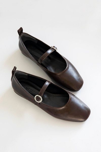 STRASWANS Berny Women - Belt Detailed Wrinkled Leather Ballerinas Brown