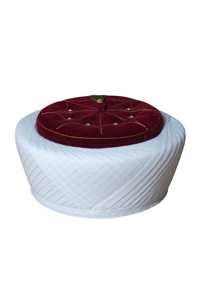 şahinbak Luxury Soft Yellow - Sultan Skullcap, Cube, Burgundy Yellow - S039