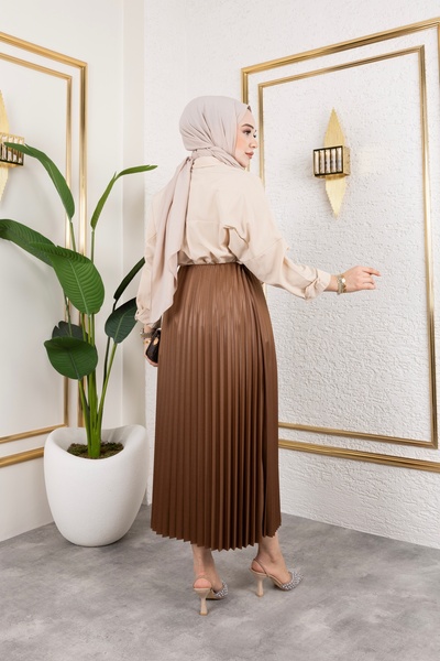 Sfg Life Moda Γυναικεία Ρούχα Χιτζάμπ εφέ δέρματος Μακριά Φούστα με Πλισέ με Ελαστική Μέση