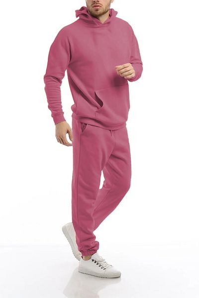 ruNadeS Men's Raised Comfort Fit Hooded Kangaroo Pocket Tracksuit Set - Casual