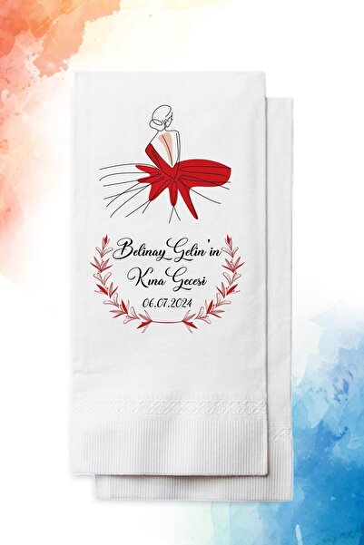 nna tasarım 50 Adet Gelin Figürlü Kişiye Özel Isim Baskılı Kına Peçetesi (P02...