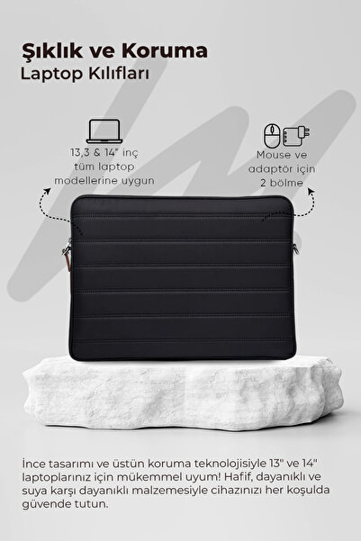 MORCA Macbook Air Pro 13" & 14" Inç Su Geçirmez Laptop Kılıfı Siyah