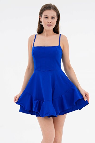 vuvutasarım Сакс Синя Тонка Накидка з Деталями Коротка Клош Вечірня Сукня - Випускний 102