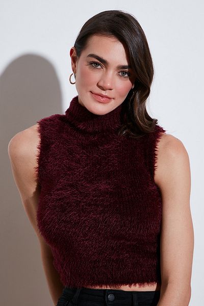 Lela Pulovere crop cu gât țesut cu pene moale 4615566
