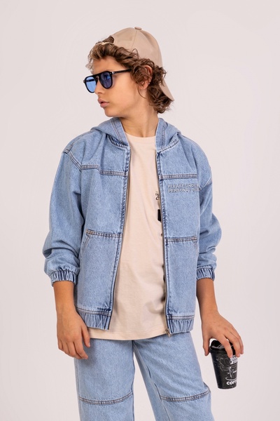 DMB BOYS & GIRLS Boy's Hooded Zippered Rubberized Cotton Jeans Jacket