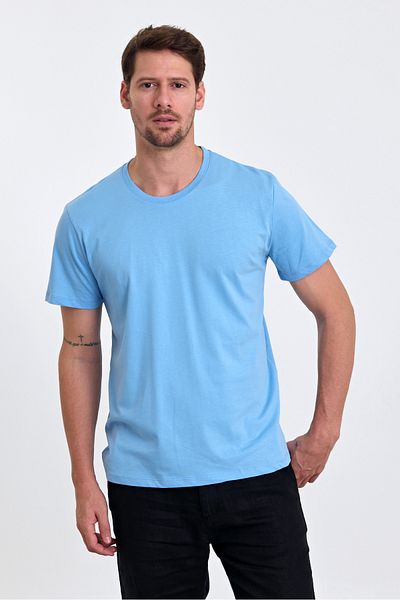 COMBİNE MİCHAİL Ανδρικό μπλουζάκι Ice Blue 100% Cotton Slim Fit Crew Neck Basic T-shirt