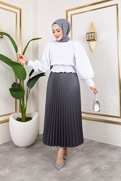 Sfg Life Moda Γυναικεία Ρούχα Χιτζάμπ εφέ δέρματος Μακριά Φούστα με Πλισέ με Ελαστική Μέση