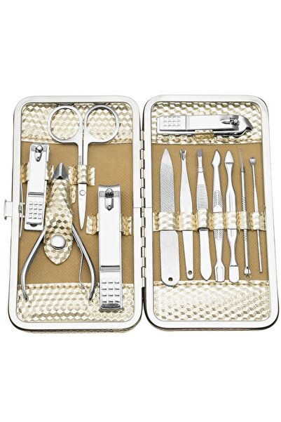 Arzu Güzel Cosmetics 12 Piece Gold Shiny Leather Stainless Steel Manicure-Ped...