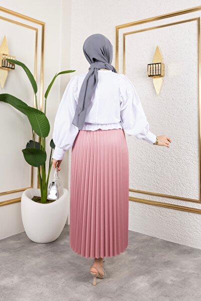 Sfg Life Moda Women's Hijab Clothing Leather Look Elastic Waist Pleated Long Skirt