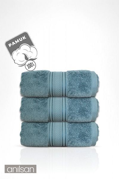 Anılsan Σετ 3 Τυρκουάζ Super Soft Πετσέτες Χεριών - 50x90 cm, 250 gr, 100% βαμβάκι, πετσέτες σπα και ξενοδοχείου