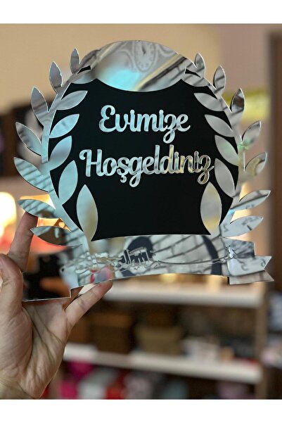 Mr Home Evimize Hoşgeldiniz Başaklı Kapı Süsü-Gümüş-Siyah Pleksi Kapı Süsü