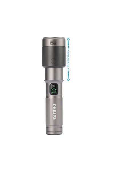 Philips 2000 Lumens Aircraft Aluminium Alloy Zoom LED Rechargeable Flashlight 21.3 x 4.4 x 6.05 cm