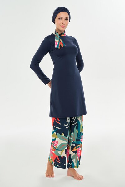 MARESİVA Maresiva Hana Long Sleeve Full Covered Hijab Swimsuit 2114-25 Dark Navy Blue