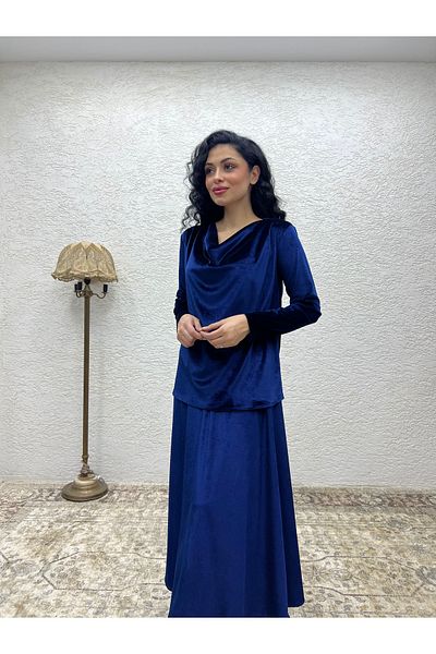 KÜÇÜĞÜM BUTİK Bluză de catifea albastră