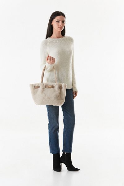 Fulla Moda Plush Handle Bag with Furry Buckle Detail