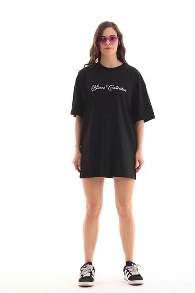 New Shine Μπλουζάκι Unisex Crew Neck Printed Oversize - Μαύρο