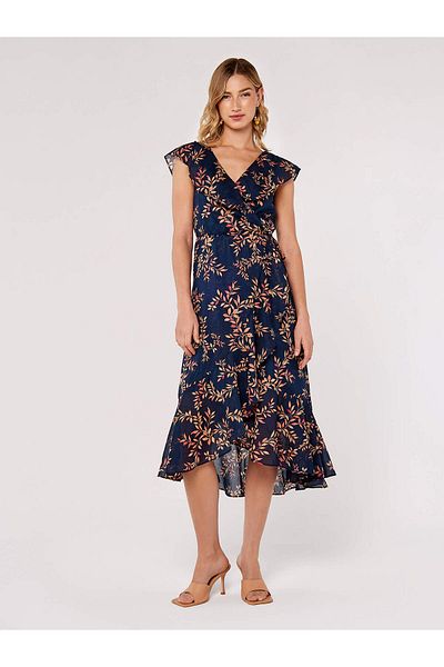 Apricot Florales Rüschenkleid