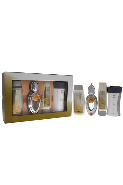 Ajmal Wisal Gift Set for Unisex, 50ml PERFUME,200ml SHOWER GEL,100ml BODY LOTION & 80 GRAMS POWDER