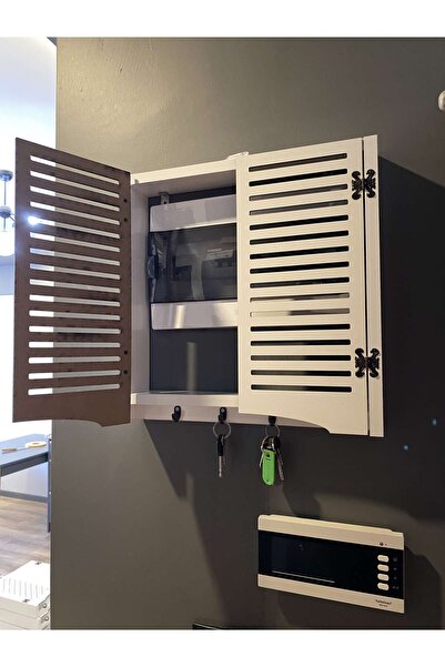 ötay Elektrik Pano Düzenleyici Duvar Düzenleyici Ahşap Dekoratif Beyaz Kutu Anahtarlık Düz Çizgi