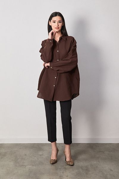 Fulla Moda Basic Oversize Λινό Πουκάμισο