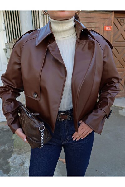 ESRAHELVACI Κοντό δερμάτινο μπουφάν με κομμάτια σχεδίασης