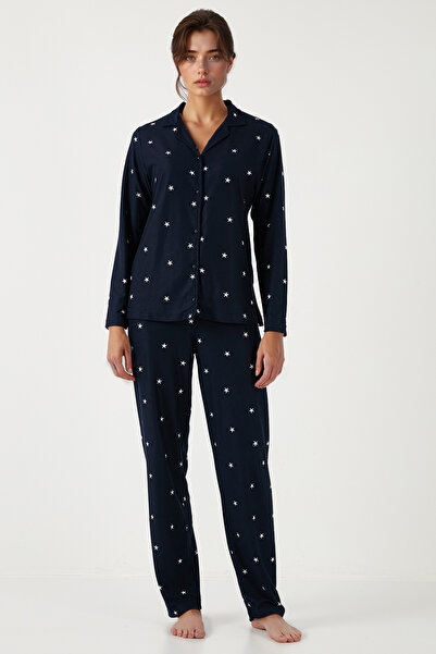 Lela Streç Regular Fit Apaş Yaka Beli Lastikli Pijama Takımı Pijama Takımı 65720501