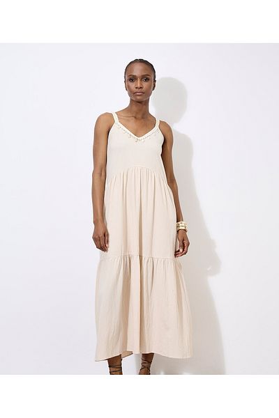 Apricot Gestuftes Midikleid Mit Muscheldetails