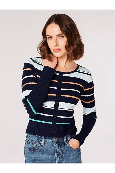 Apricot Pullover mit Zierknöpfen und Streifen