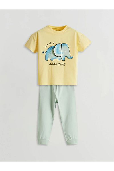 LC Waikiki Lcw Baby Yellow Printed Baby Boy T-Shirt and Sweatpants 2-Piece