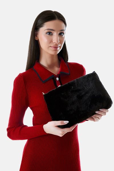 Fulla Moda Plush Clutch Bag with Feather Chain
