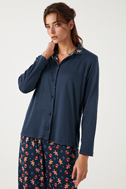 Lela Desenli Regular Fit Apaş Yaka Beli Lastikli Bol Paça Pijama Takımı Pijama Takımı 65714300