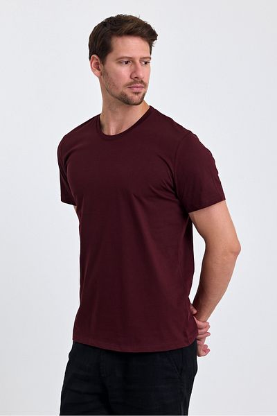 COMBİNE MİCHAİL Tricou de bază pentru bărbați, roșu Claret, 100% bumbac, slim fit, cu decolteu