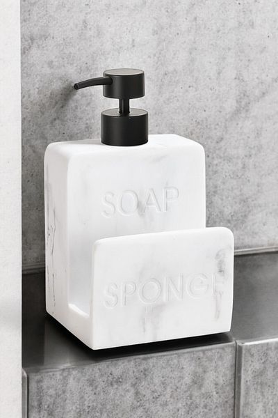 homsel Marble Pattern Liquid Soap Dispenser and Sponge Holder Set - Stylish and Functional