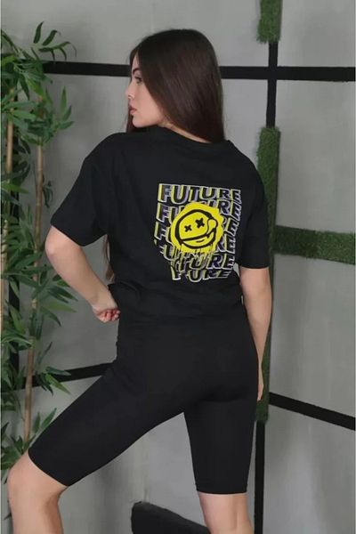 New Shine Μπλουζάκι Unisex Crew Neck Printed Oversize - Μαύρο