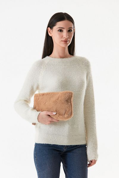 Fulla Moda Plush Clutch Bag with Feather Chain