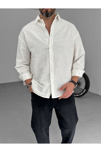 BYBASICMAN Ecru Flame Long Sleeve Shirt Yp-5001