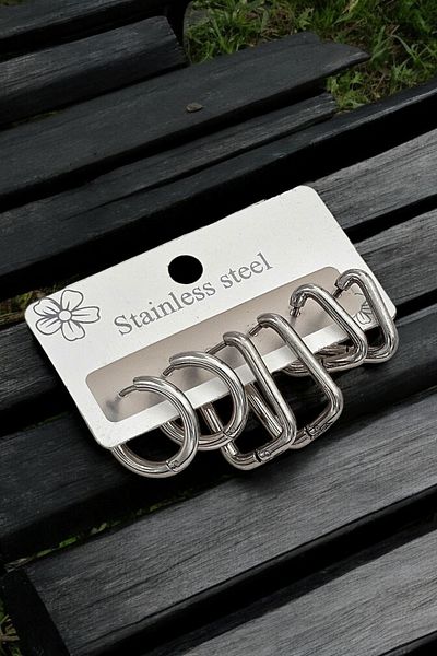 Çlk Accessories 6-Piece Steel Triangle Hoop Earring Combination - 35608