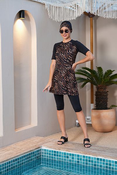 SEBOTEKS Μαγιό με κοντό μανίκι Leopard Pattern ημικαλυμμένο μαγιό 3185