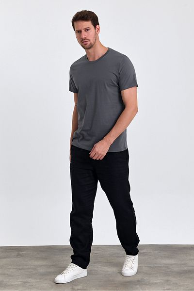 COMBİNE MİCHAİL Men's Smoked 100% Cotton Slim Fit Crew Neck Basic t Shirt