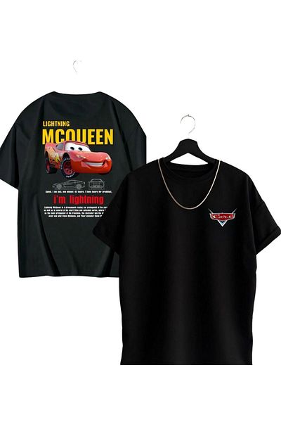 New Shine Μπλουζάκι McQueen Cars Unisex Μαύρο Lightning με στάμπα 100% βαμβακερό κοντό μανίκι