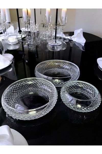 AYZ HOME 3 Piece Cut Crystal Glass Salad Set - Square Decor