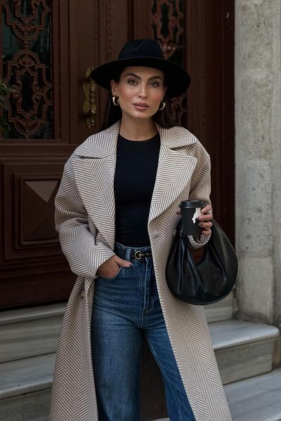 Olcay Palton supradimensionat BEJ - Model cu două piepte pește 3037
