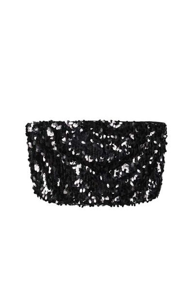 Quzu Black Sequined Top Blouse