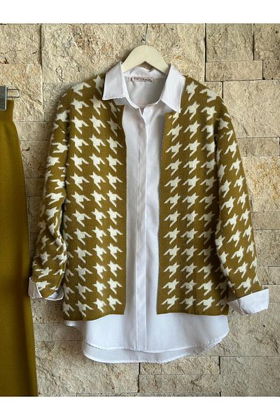 Hatun Atila Hatunatila Goose Feet Patterned Knitwear Double Set Oil Green - 3028