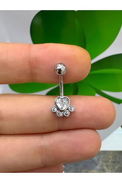 Arescollection Surgical Steel Zircon Paw Belly Button Piercing