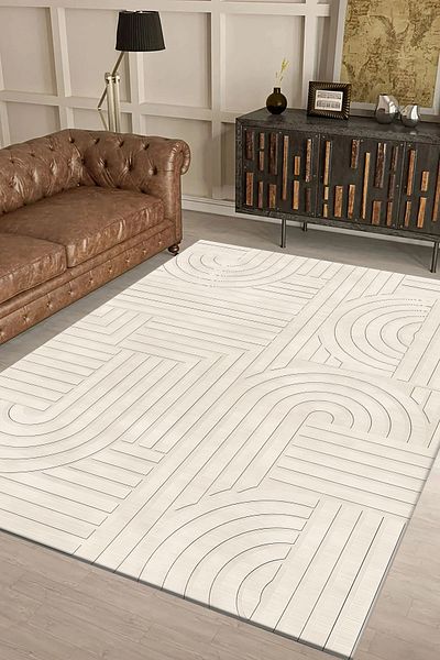 G&C HOME Modern Beige Colored Sponge Non-Slip Soft Carpet Cover - Elastic