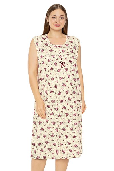 MİSS LOLİTA Women's Plus Size Floral Print 100% Cotton Sleeveless Nightgown 512-B