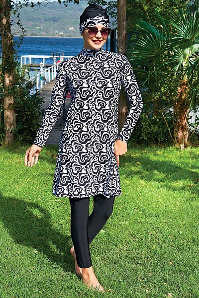 Ruko Maio 2408-6 Patterned Lycra Water Repellent and Quick Drying Fabric Hijab Swimsuit